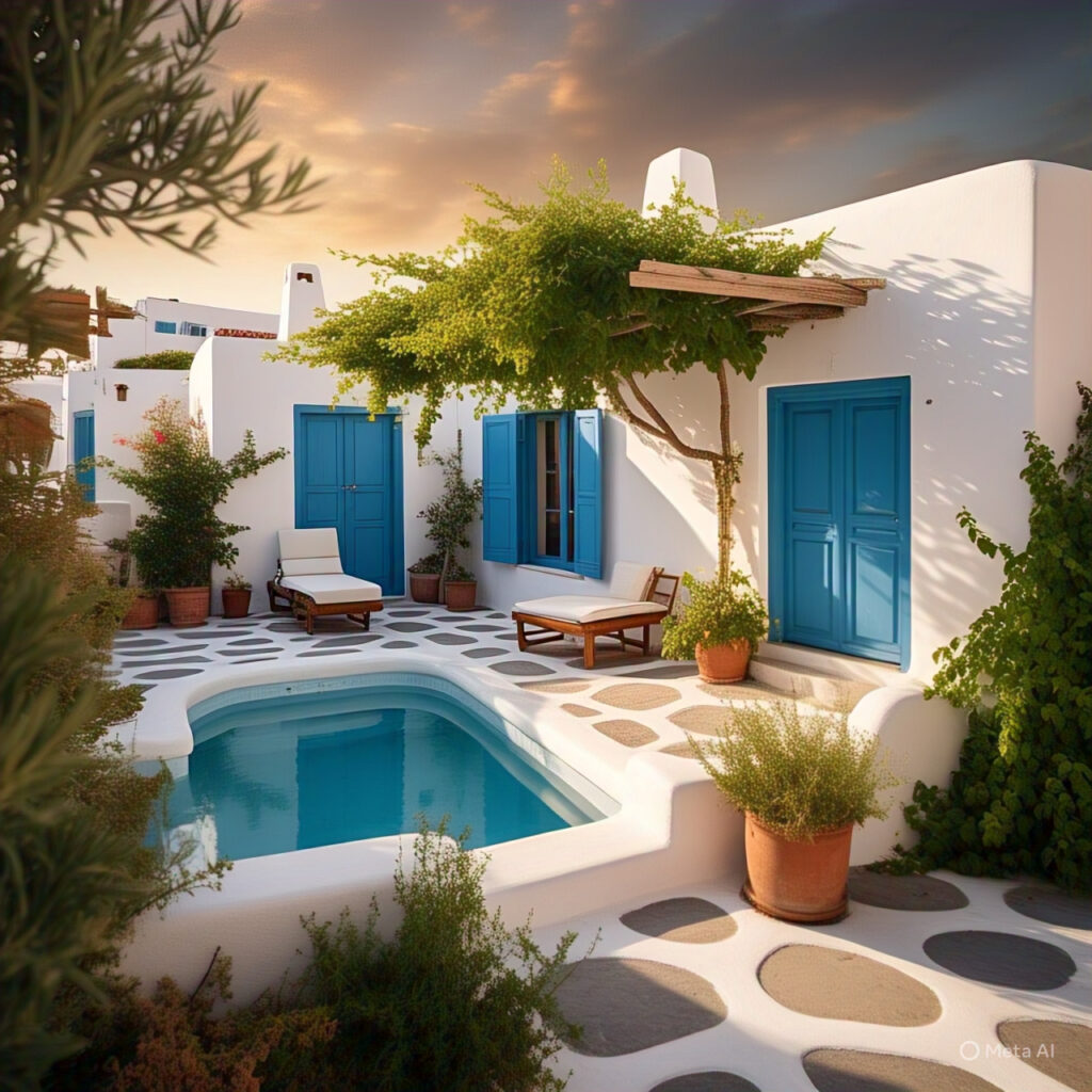 A private chef meticulously preparing a fresh Greek salad on a beautiful villa terrace overlooking the sea.