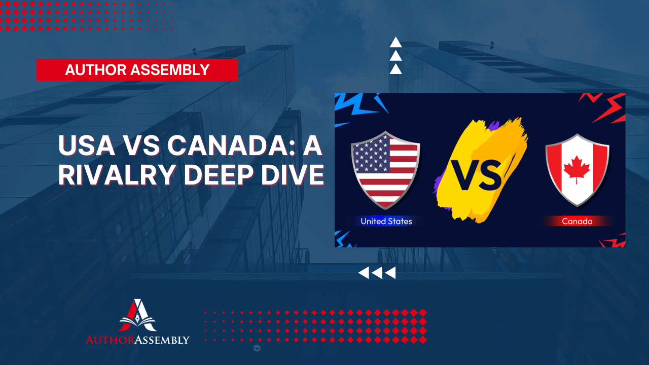 Team USA and Team Canada hockey players face off in an intense rivalry game.