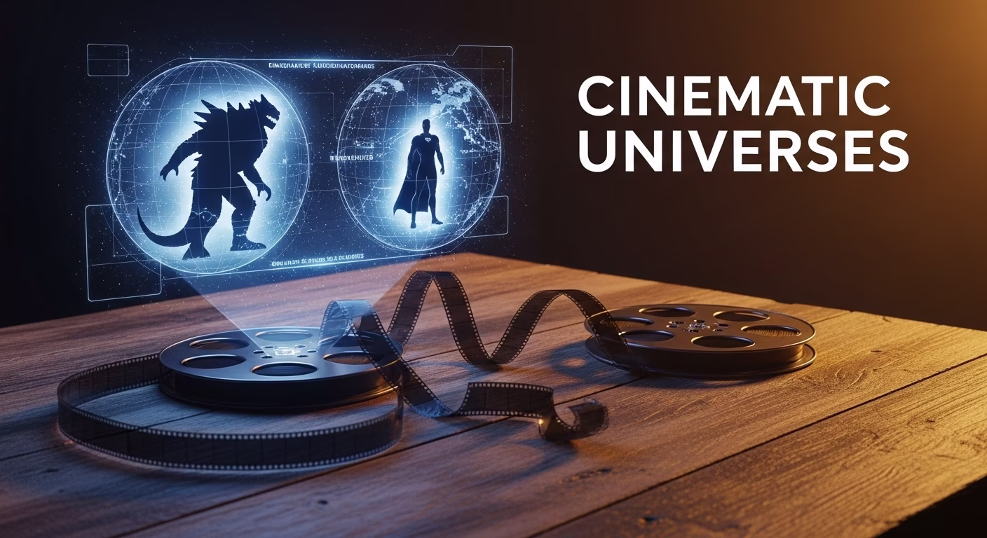 Cinematic film reel projecting a holographic map