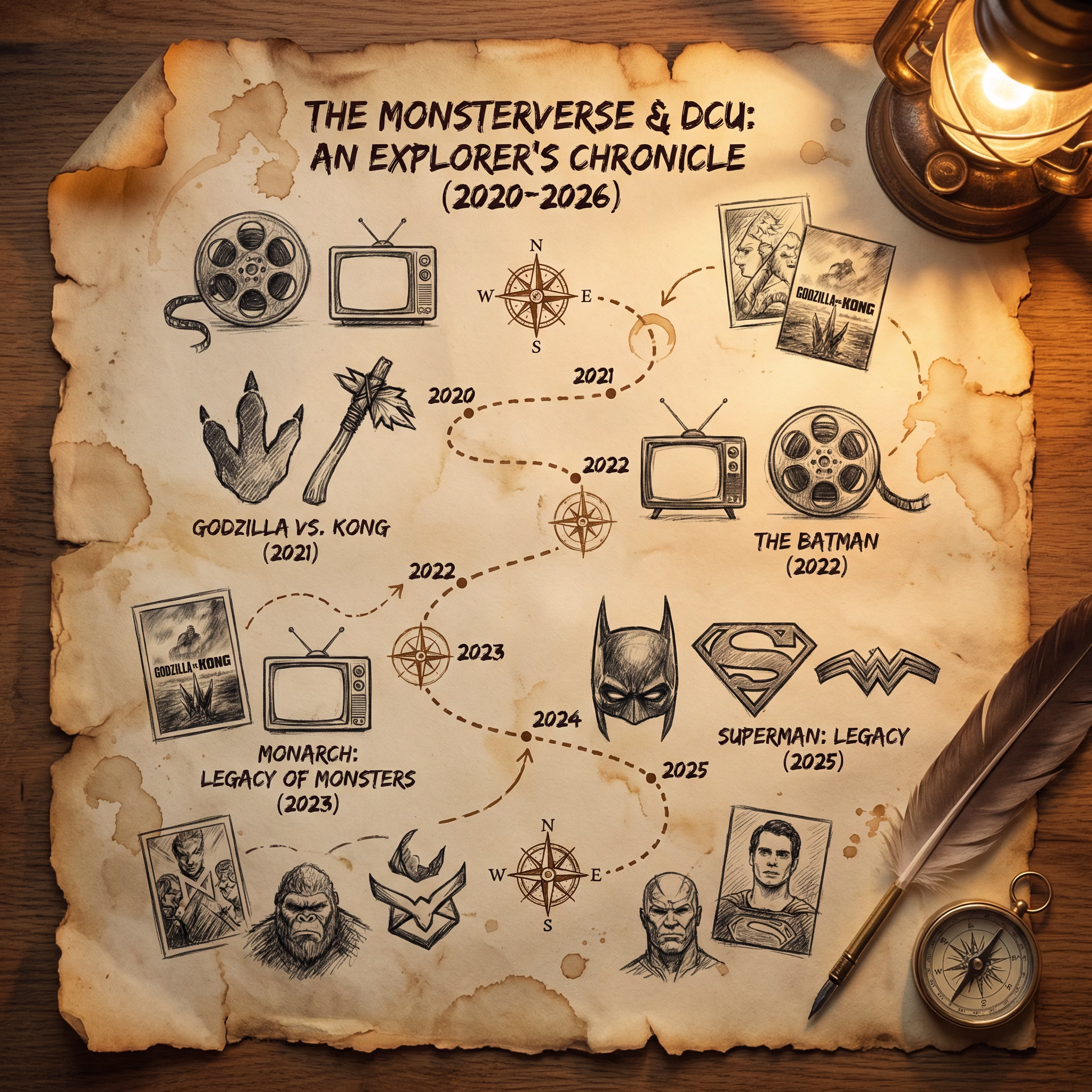 Hand-drawn timeline of 2026 cinematic universes