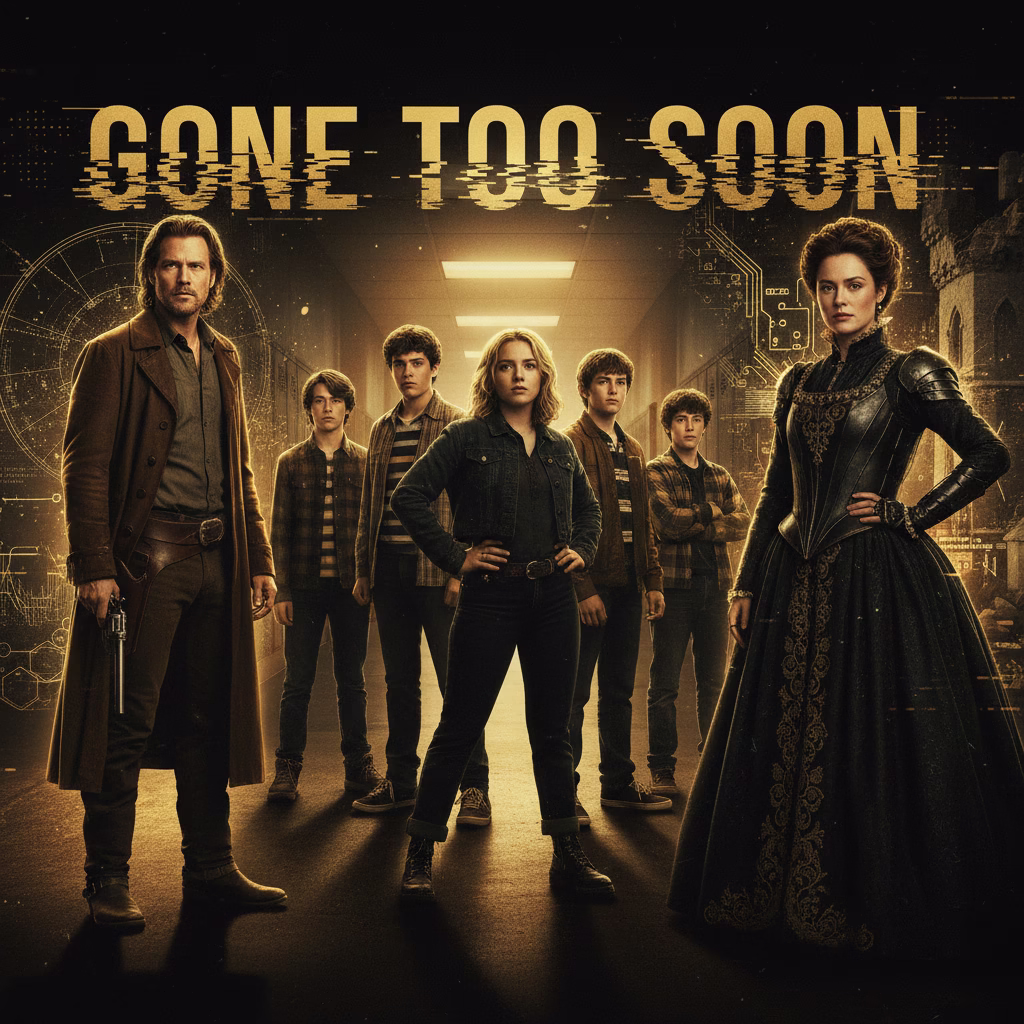 Collage of characters from Firefly, Freaks and Geeks, and My Lady Jane representing best one-season TV shows.