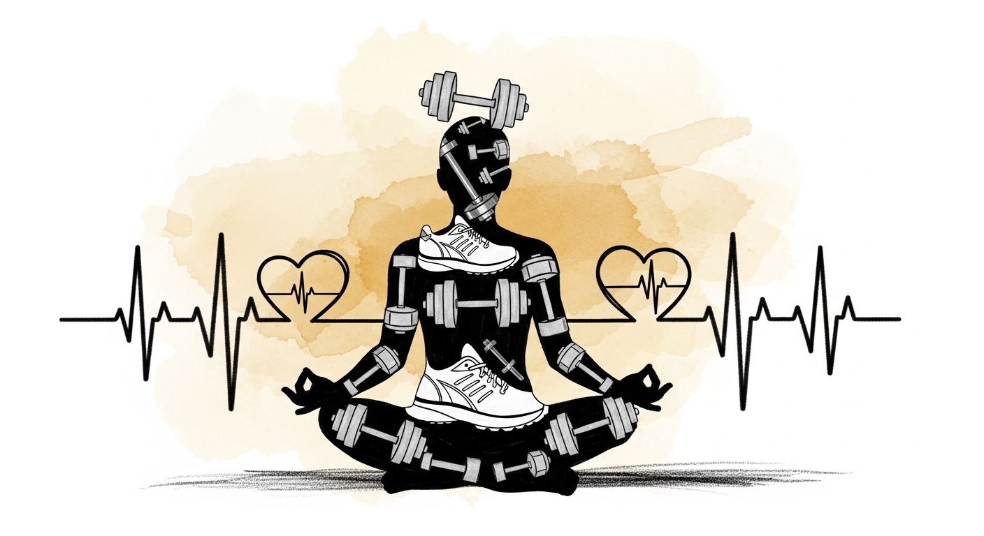 Artistic illustration of a meditating person symbolizing the mental-physical connection in home workouts.