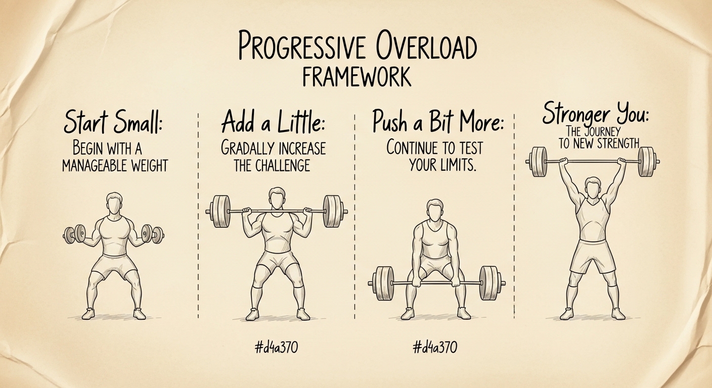 A hand-drawn chart showing the framework for progressive overload in home workouts.
